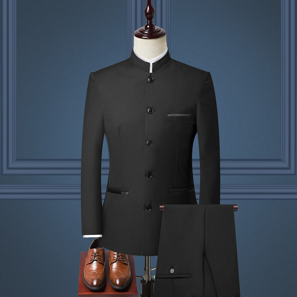 Mens Suits Set (Jacket+Pants+Vest)  Stand Collar Chinese Style Slim Fit Suits