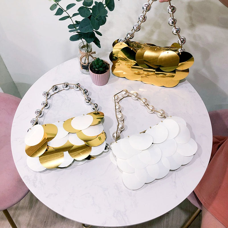 Pearl beaded disc bag