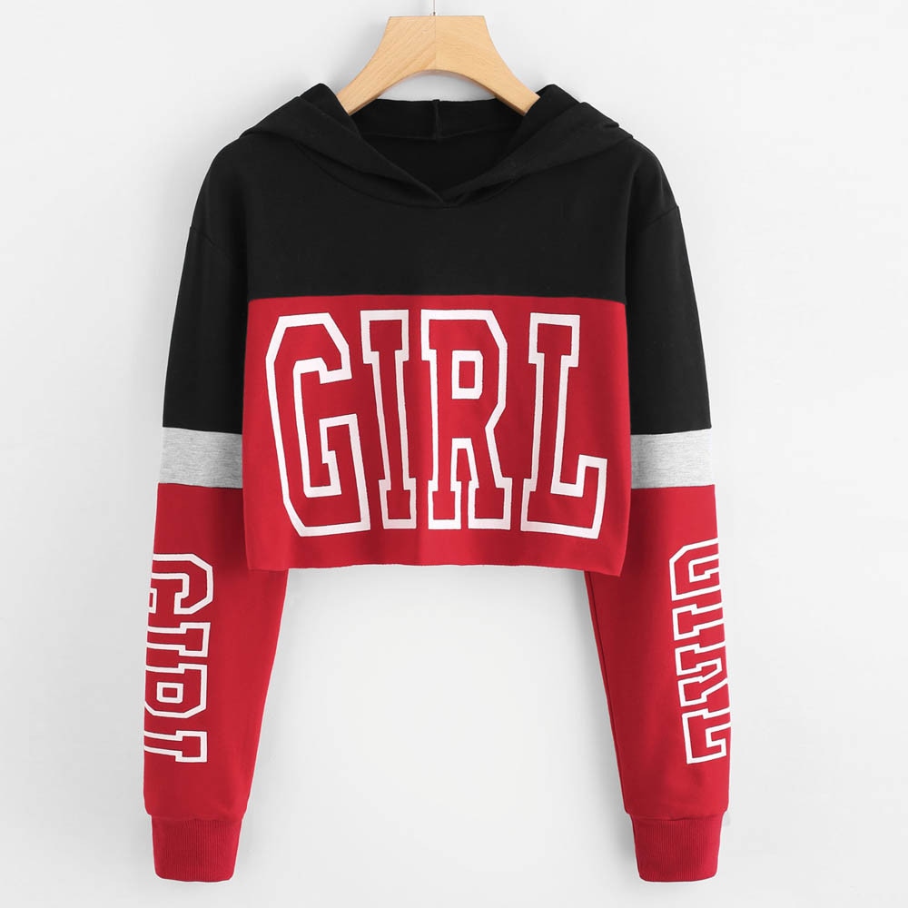 Women Letter Crop Top Hoodie