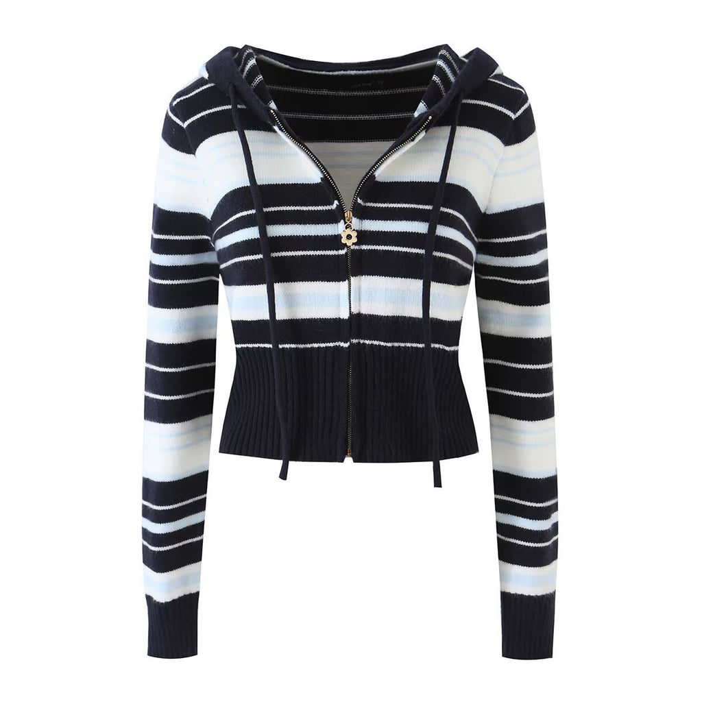 Striped Knit Zip-Up Cardigan &amp