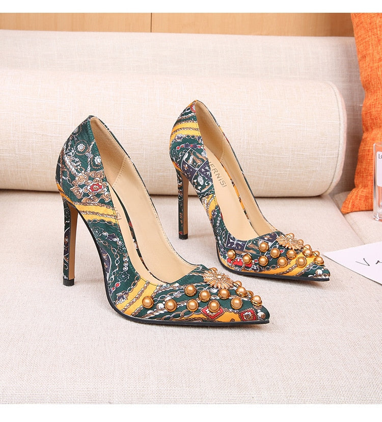 High Heels Plus Size Rhinestone Stiletto Rivets Women's Shoes
