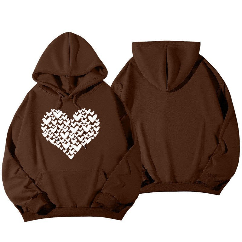Women Heart Print Drop Shoulder Sleeve Hoodie