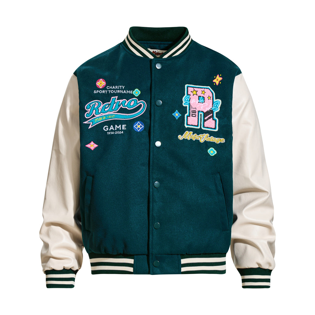 Heavy Embroidered Lettering Color-Blocked Jacket for Men and Women,