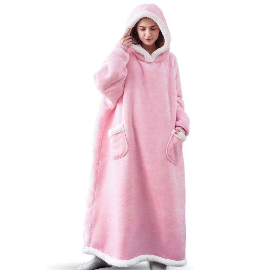 Super Long Flannel Blanket with Sleeves Women Men Pullover Fleece