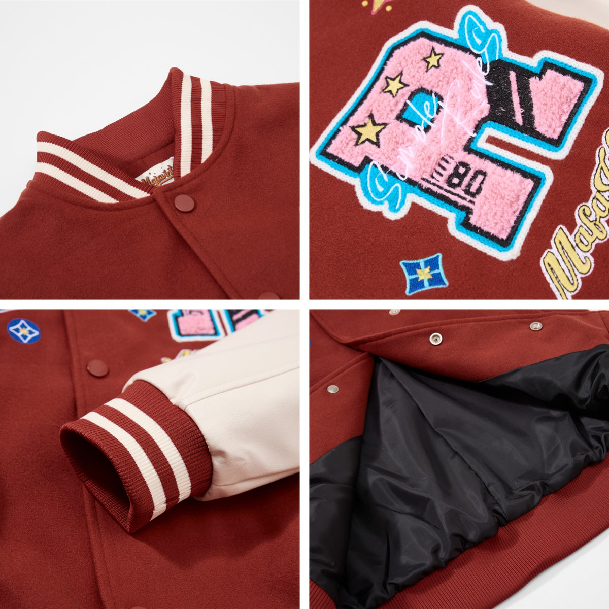 Heavy Embroidered Lettering Color-Blocked Jacket for Men and Women,