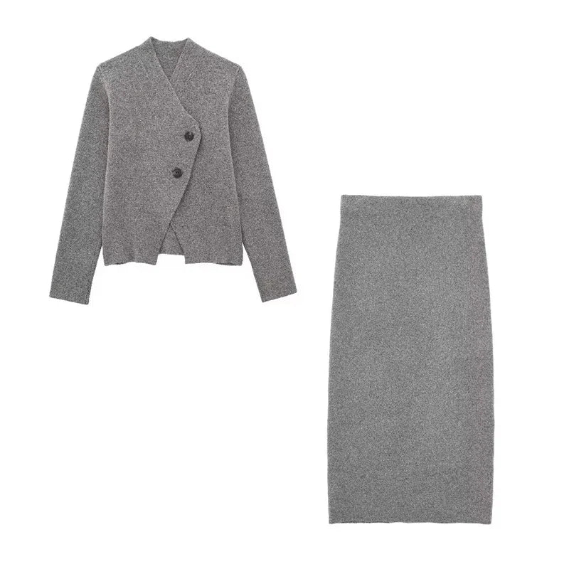Women Knit Midi Skirt Sets For Women 2 Pieces Knit Cardigan Coats Women Suits