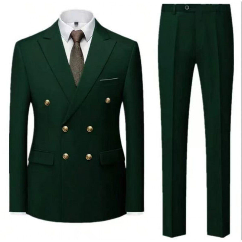 Double-Breasted Gold Button Suit Set for Men