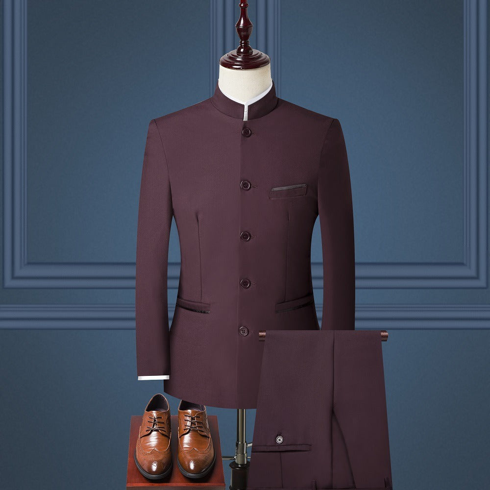 Mens Suits Set (Jacket+Pants+Vest)  Stand Collar Chinese Style Slim Fit Suits
