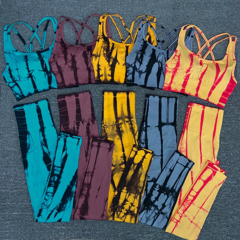 High waist gym suits padded push-up sports bra 2pcs sports yoga suits
