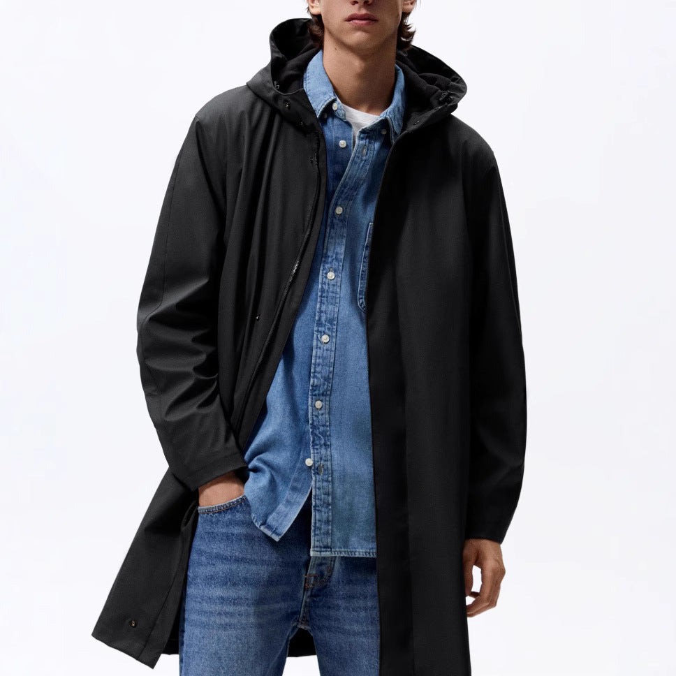 Men's Faux Leather Hooded Windbreaker Coat