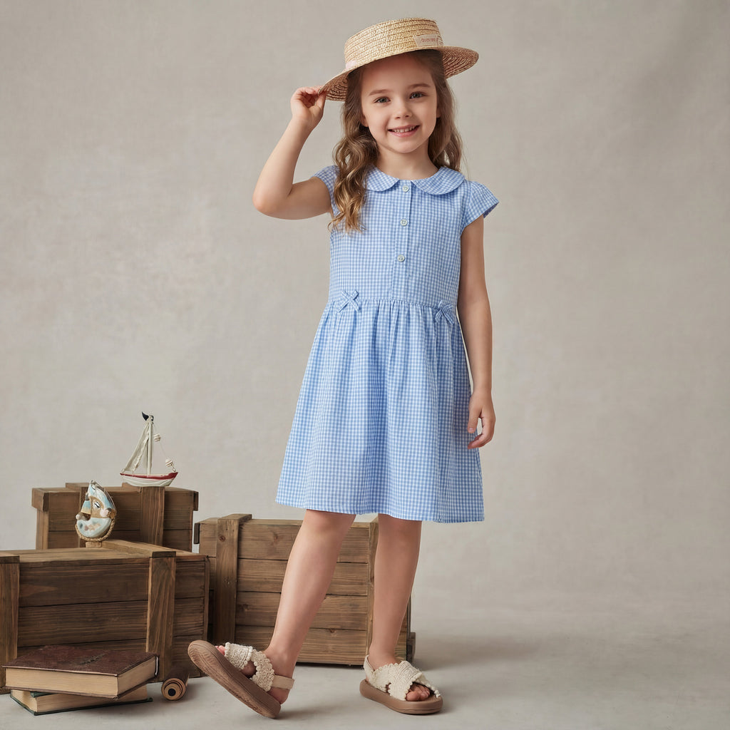 short-sleeve woven cotton dress for kids