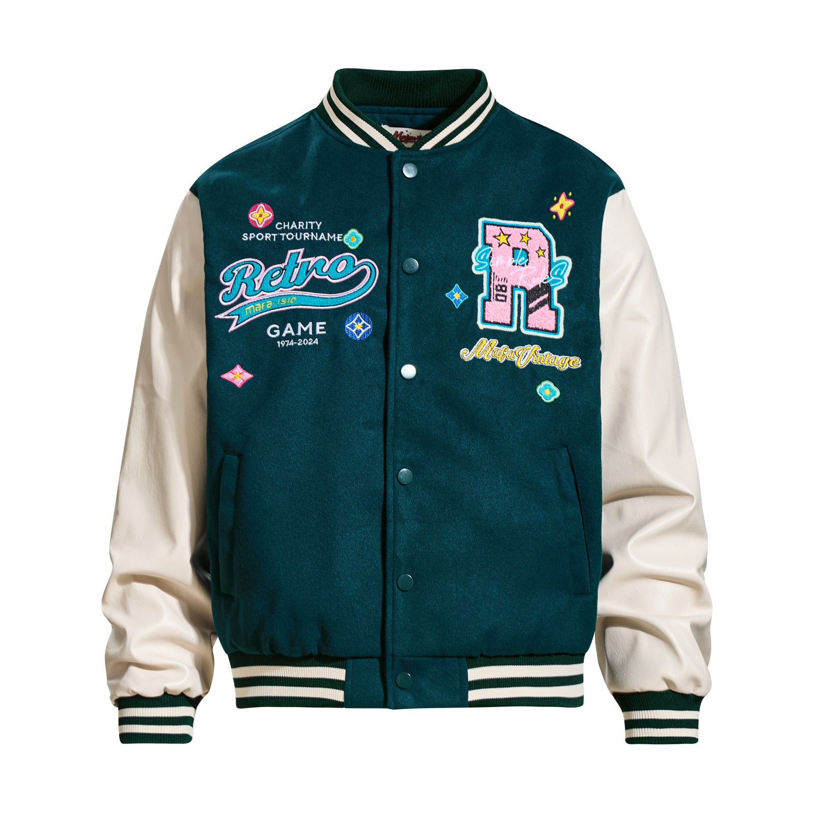 Heavy Embroidered Lettering Color-Blocked Jacket for Men and Women,