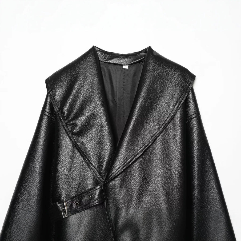Loose one piece buckle   leather jacket for women