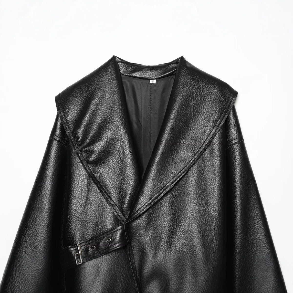 Loose one piece buckle   leather jacket for women