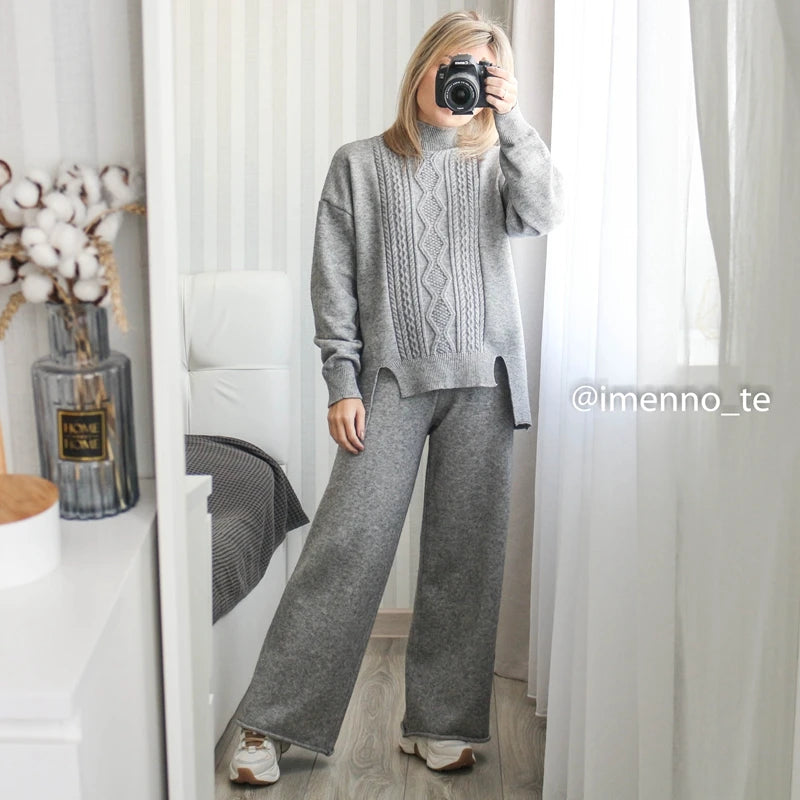 Wide Leg Pant Suits Female Set 2/Two Piece Sets