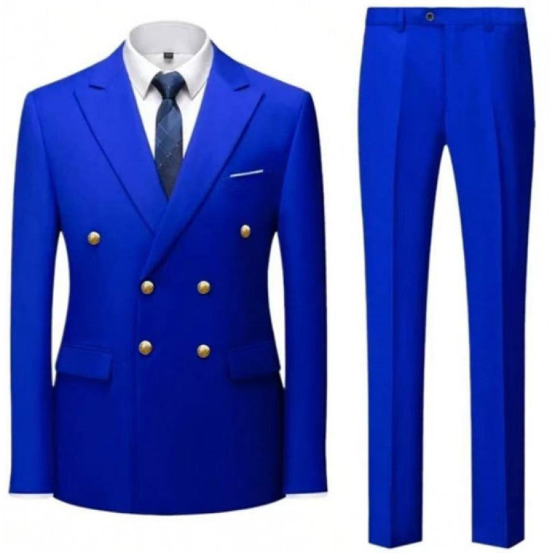 Double-Breasted Gold Button Suit Set for Men