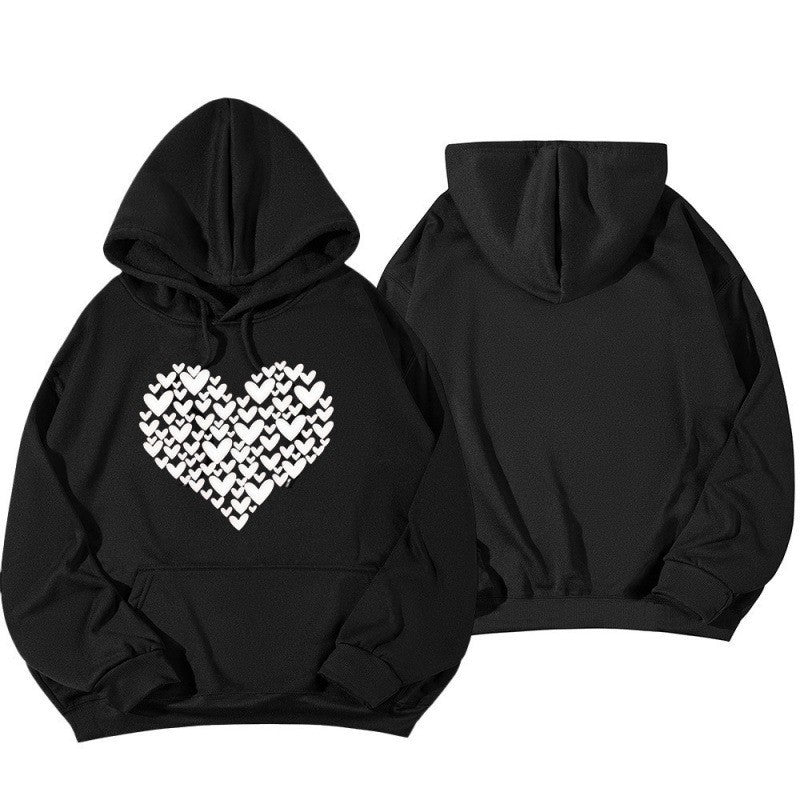 Women Heart Print Drop Shoulder Sleeve Hoodie