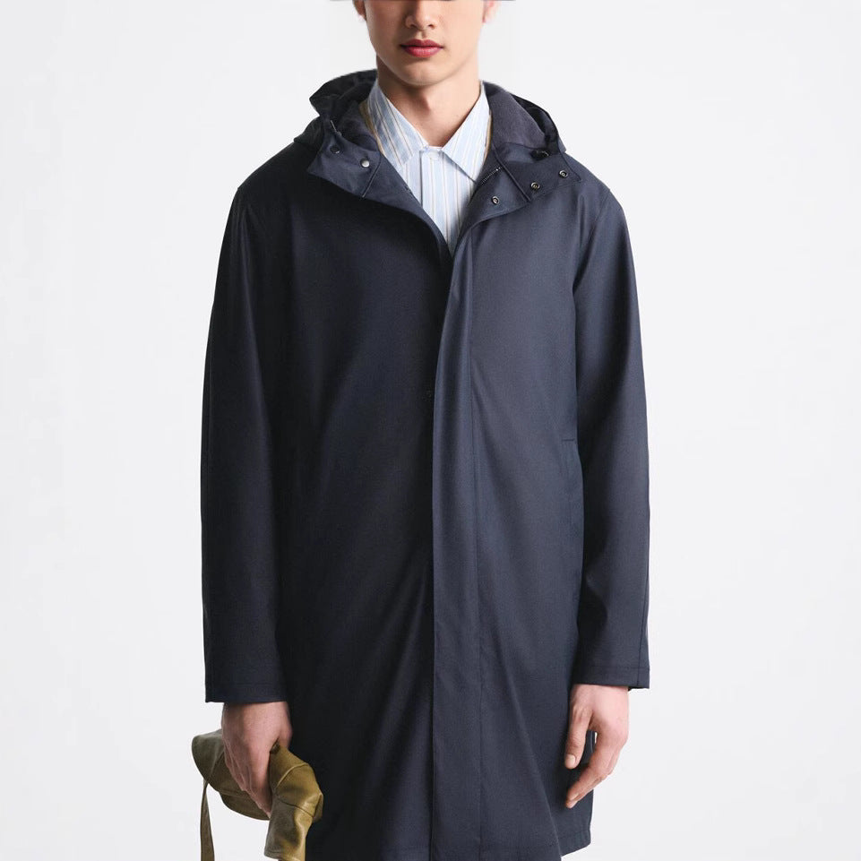 Men's Faux Leather Hooded Windbreaker Coat