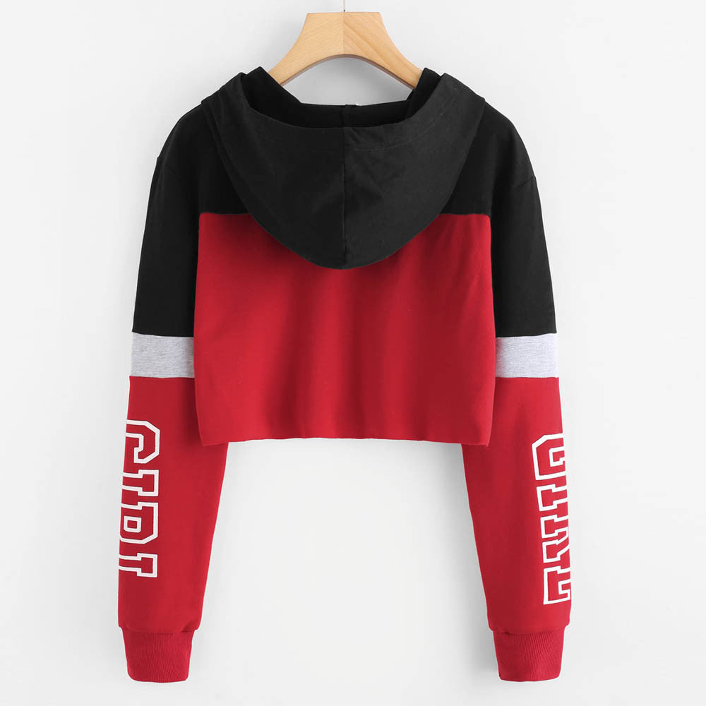 Women Letter Crop Top Hoodie