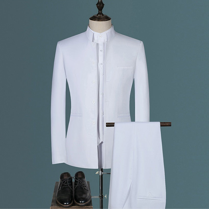 Mens Suits Set (Jacket+Pants+Vest)  Stand Collar Chinese Style Slim Fit Suits