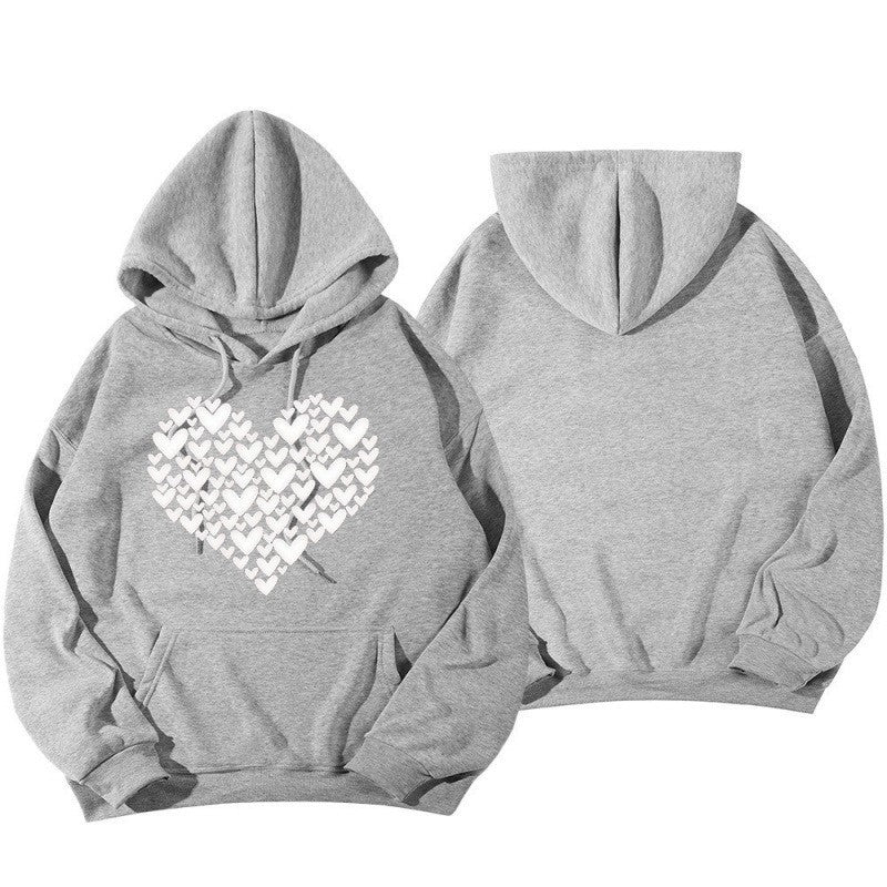 Women Heart Print Drop Shoulder Sleeve Hoodie