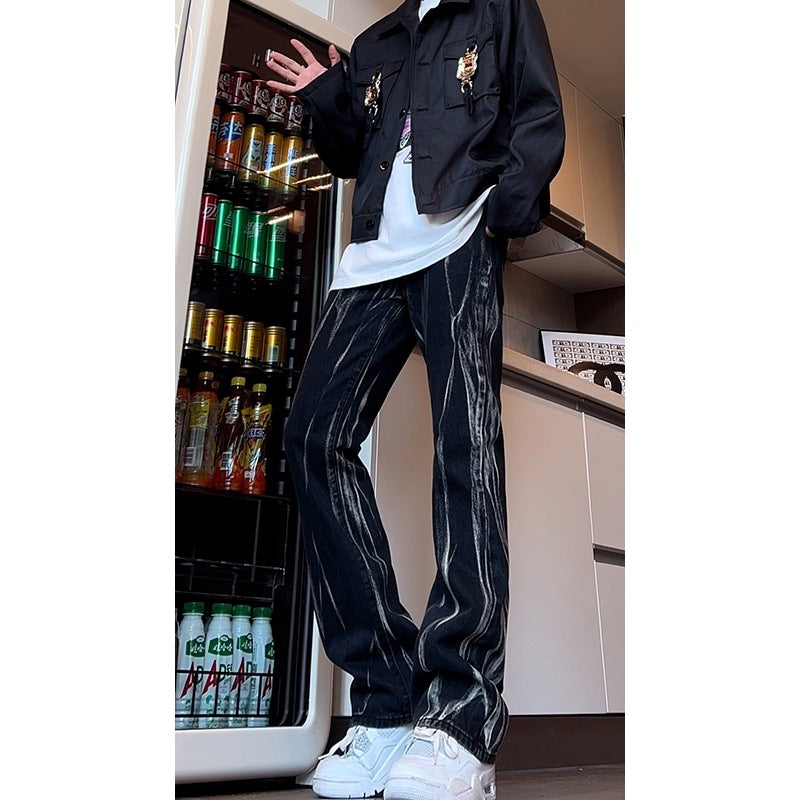 Casual Washed Dye Wide Leg Jeans for Men