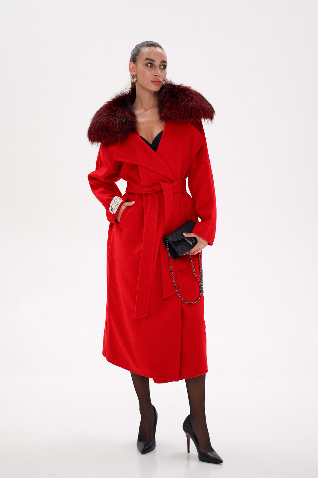 Saga®Furs Silver Fox Wool Alpaca Wraparound Coat in Red