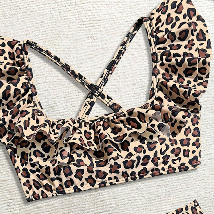 Leopard Print Short Sleeve Swimwear