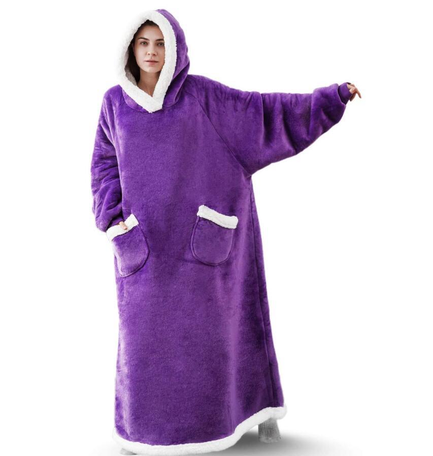 Super Long Flannel Blanket with Sleeves Women Men Pullover Fleece