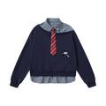 Retro  embroidery fake two hoodies for women