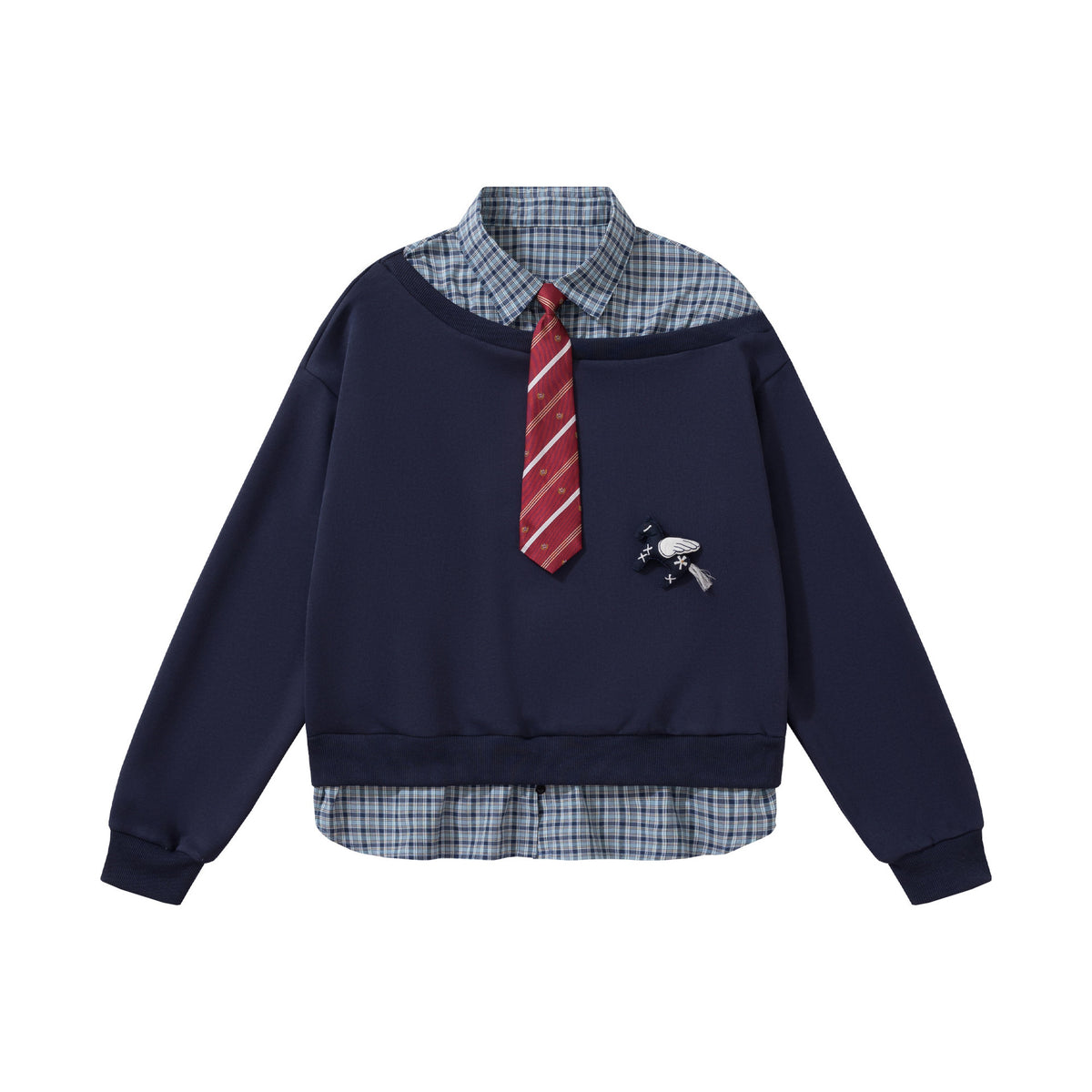 Retro  embroidery fake two hoodies for women