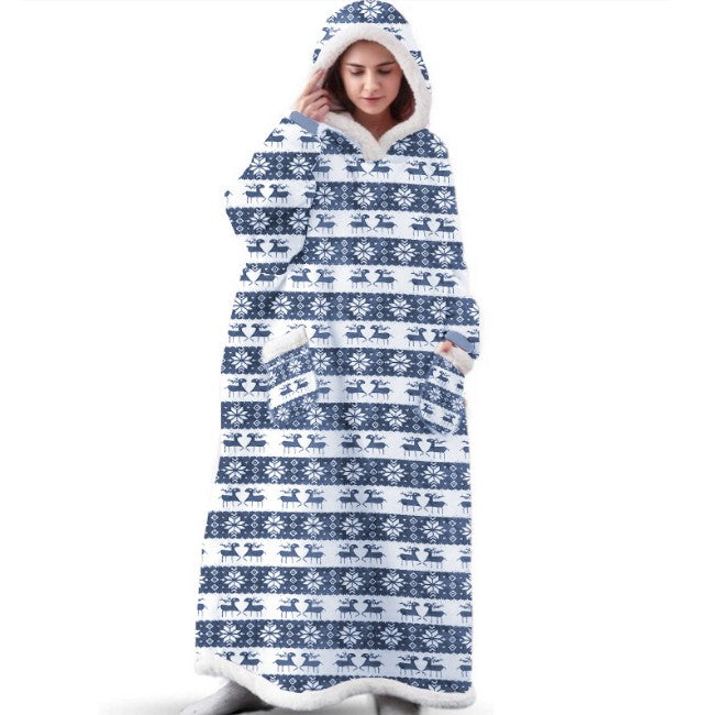 Super Long Flannel Blanket with Sleeves Women Men Pullover Fleece