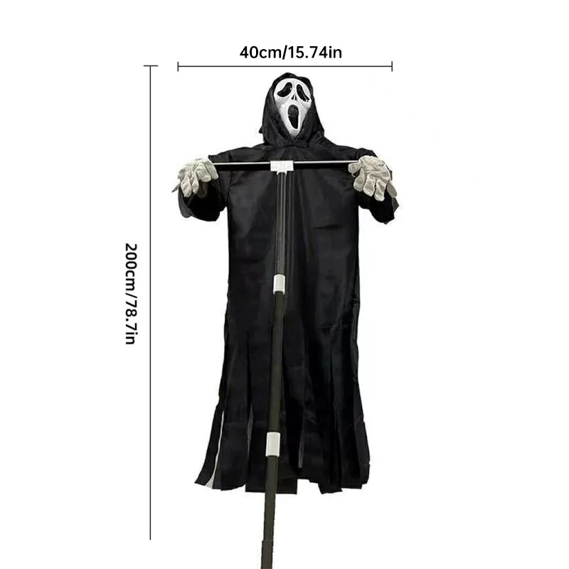 Scary Halloween Ghost Robe Costume with Crow Prop – Horror Phantom Cloak Dress for Men, Women & Cosplay
