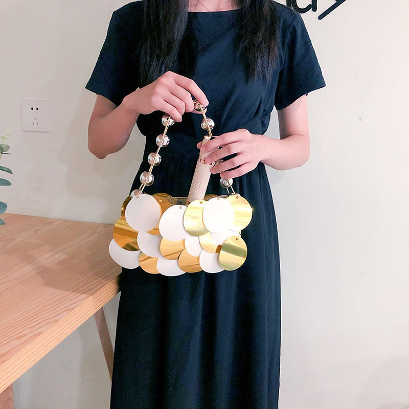 Pearl beaded disc bag