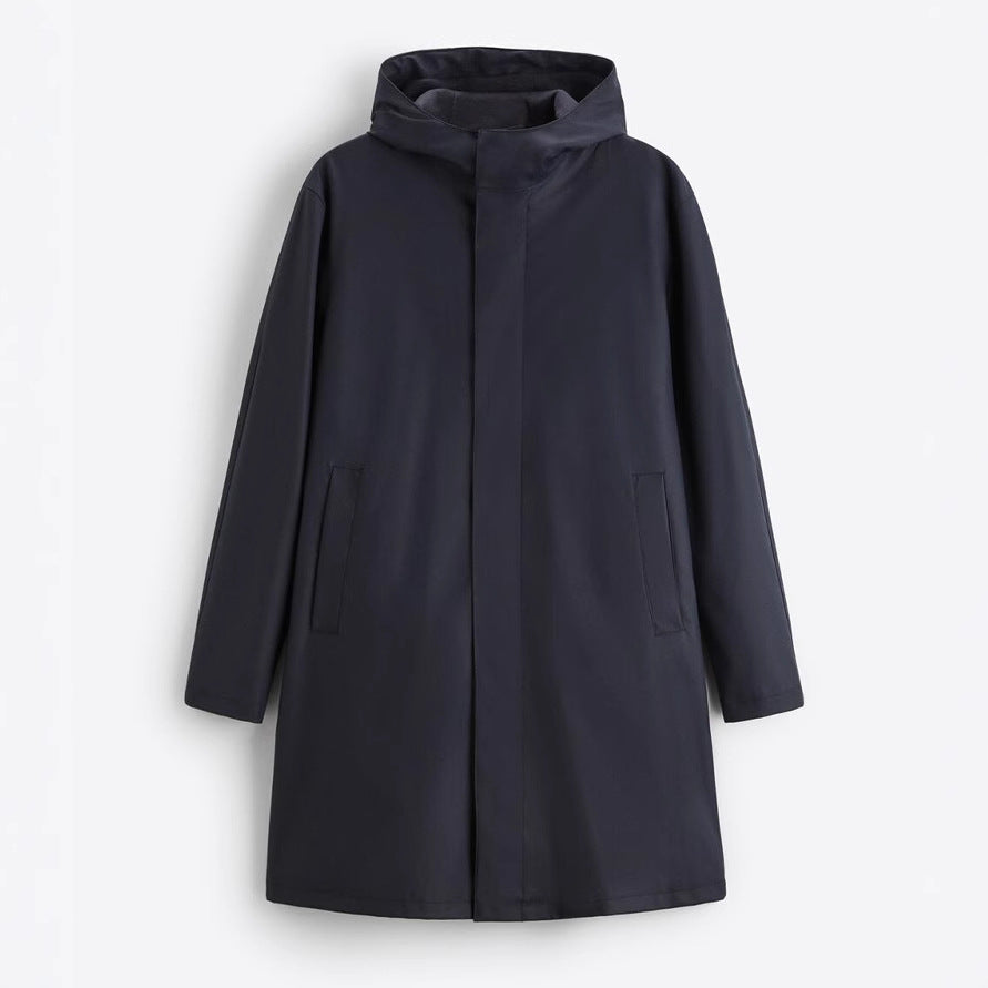 Men's Faux Leather Hooded Windbreaker Coat