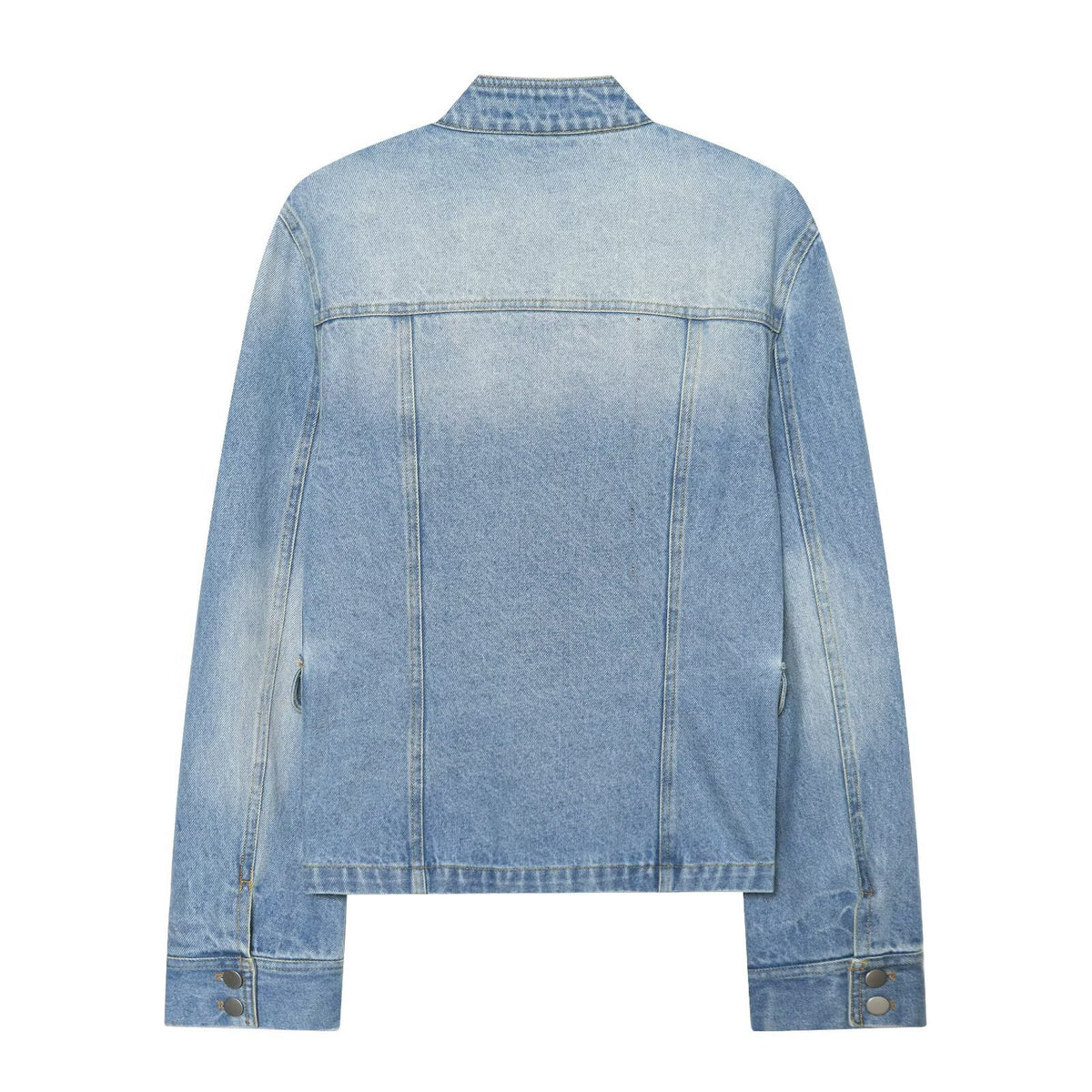 Button up stand collar denim jacket for women