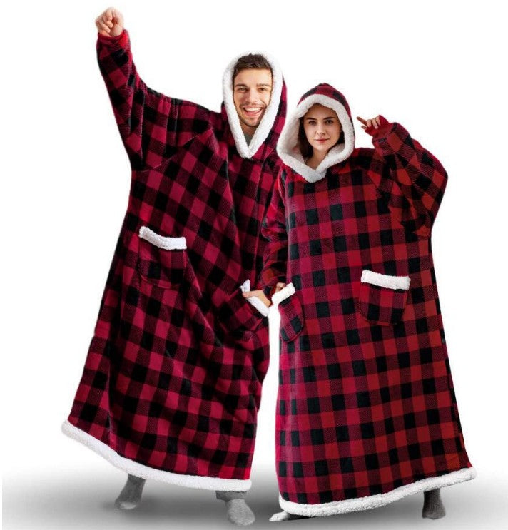 Super Long Flannel Blanket with Sleeves Women Men Pullover Fleece