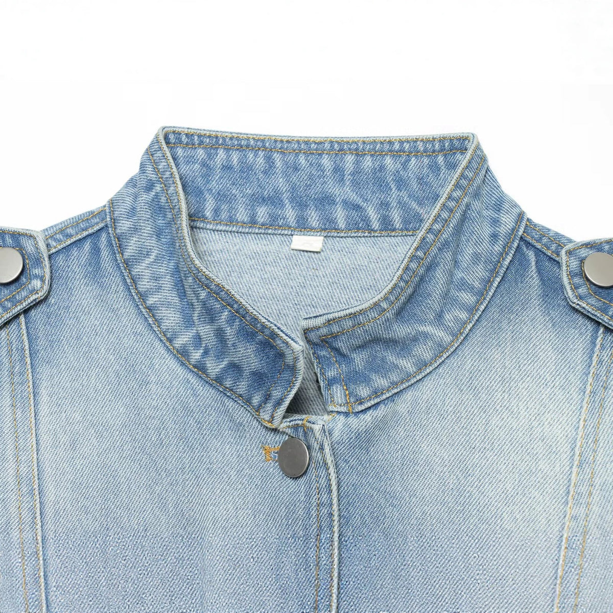 Button up stand collar denim jacket for women