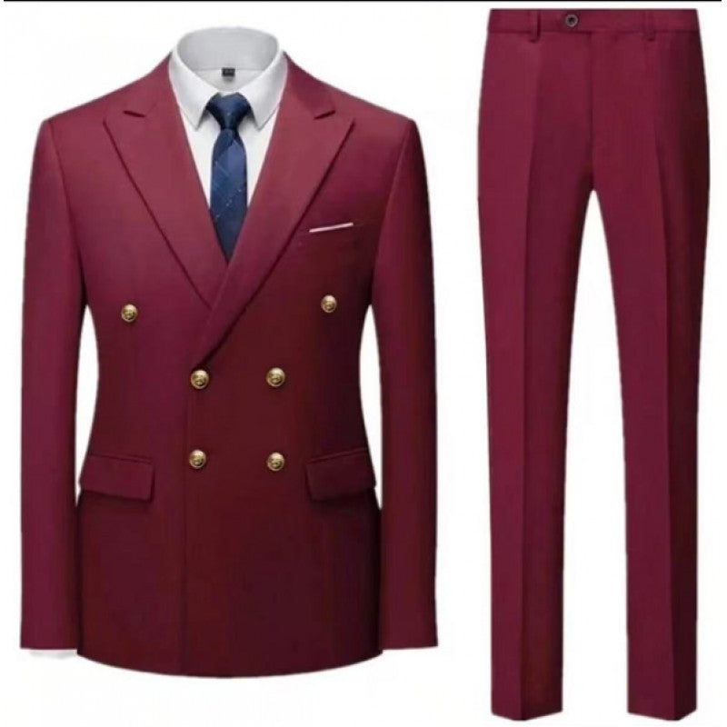 Double-Breasted Gold Button Suit Set for Men