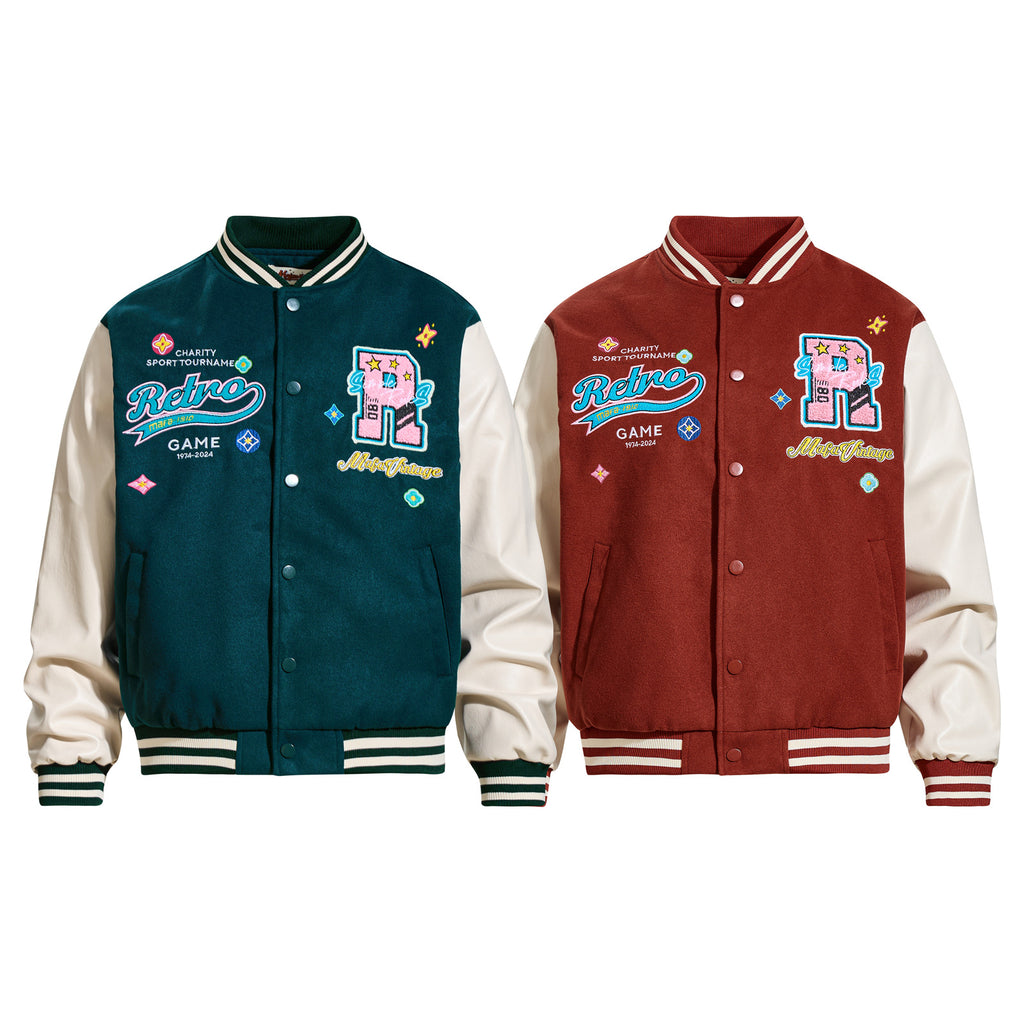 Heavy Embroidered Lettering Color-Blocked Jacket for Men and Women,