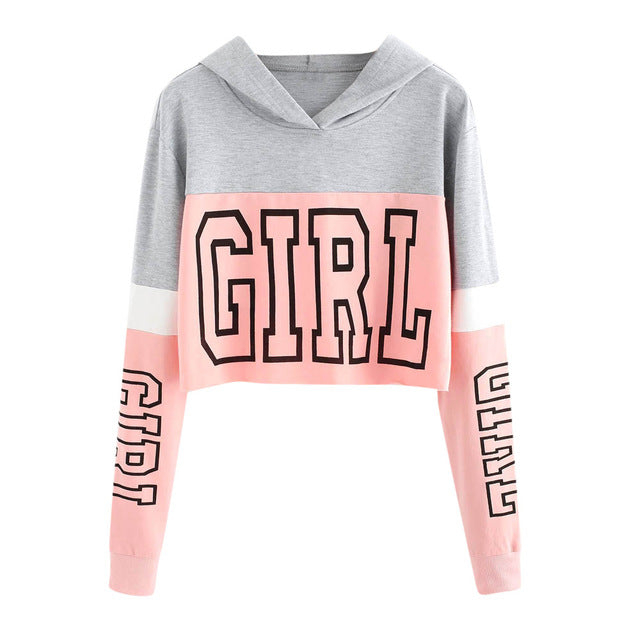 Women Letter Crop Top Hoodie