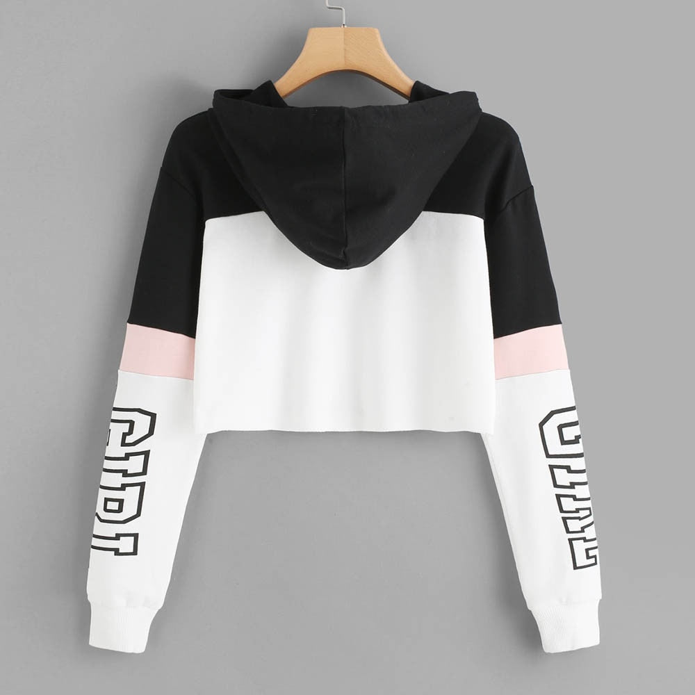 Women Letter Crop Top Hoodie