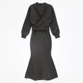Knited 2 Piece Sets Cross V-neck Sweater+ Knitted Hip Tank Dress