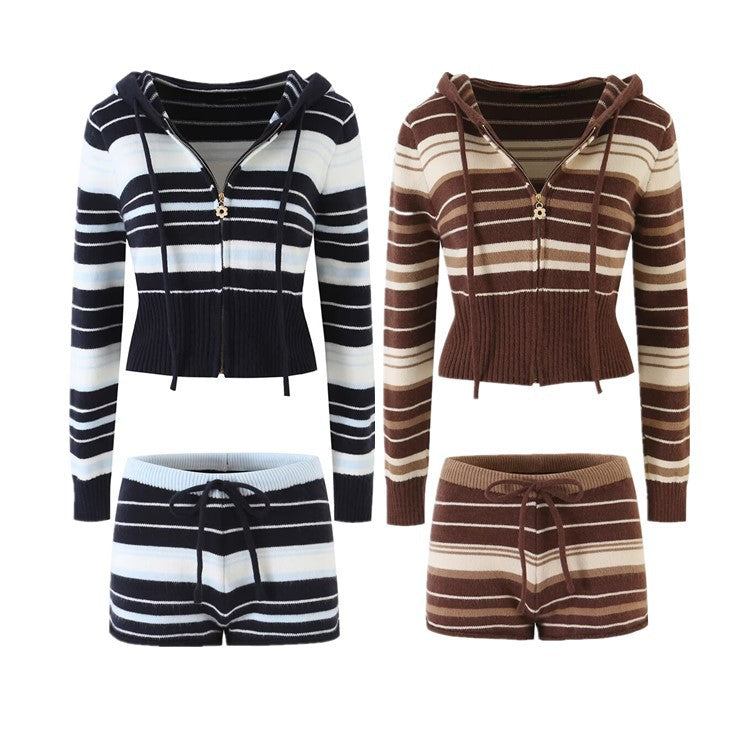Striped Knit Zip-Up Cardigan &amp