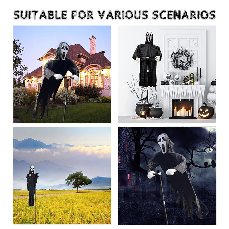 Scary Halloween Ghost Robe Costume with Crow Prop – Horror Phantom Cloak Dress for Men, Women & Cosplay