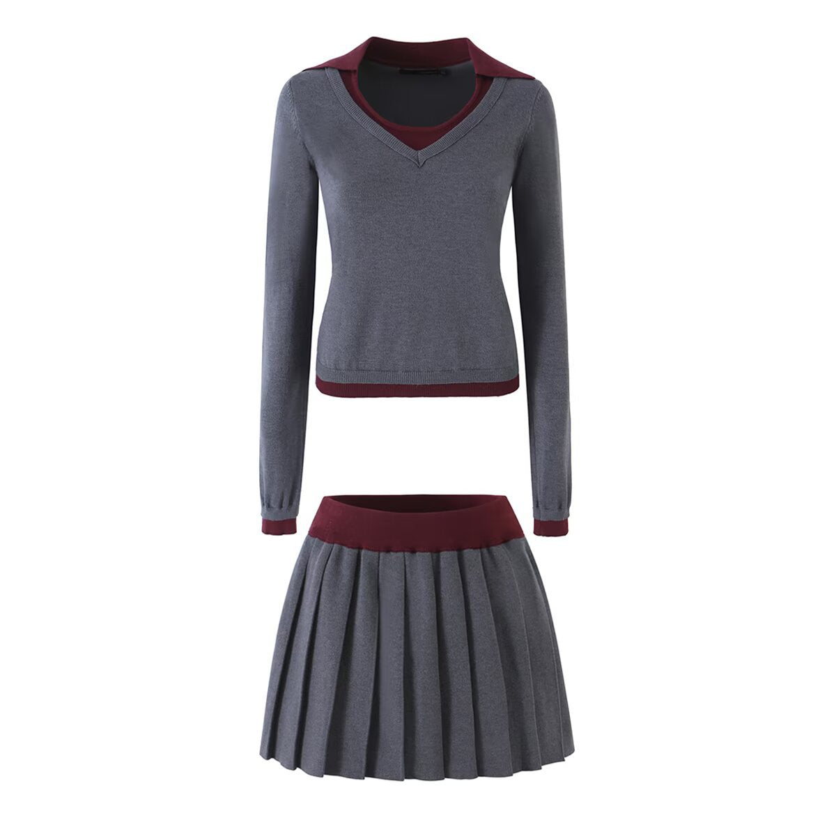 Wool Knit Top,  Pleated Mini Skirt Set