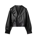 Loose one piece buckle   leather jacket for women