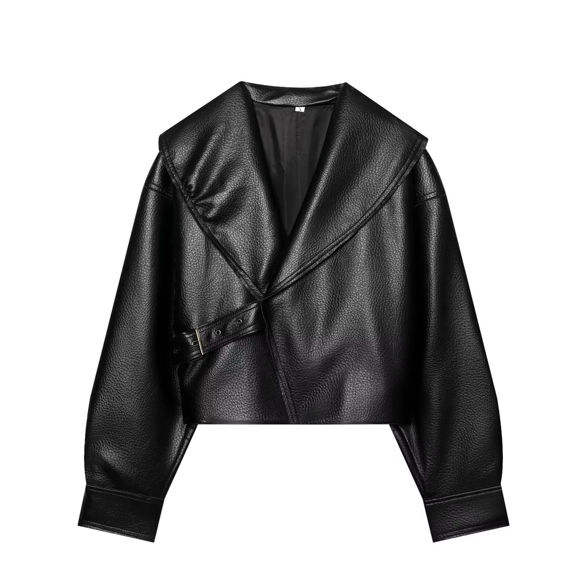 Loose one piece buckle   leather jacket for women