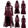 Cloak with Hood Irregular Hem Printed Long Sleeve Coat