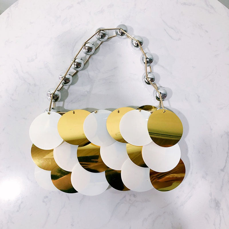 Pearl beaded disc bag